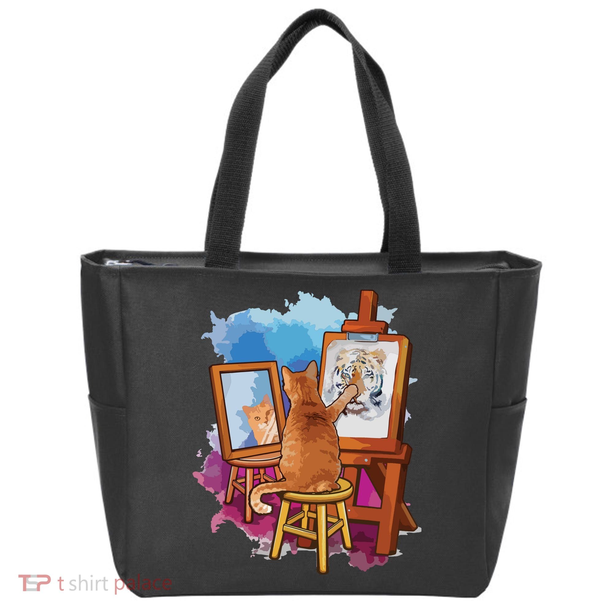 Cat Painting Lion Artistic Animals Lover Graphic Novelty Tote Bag