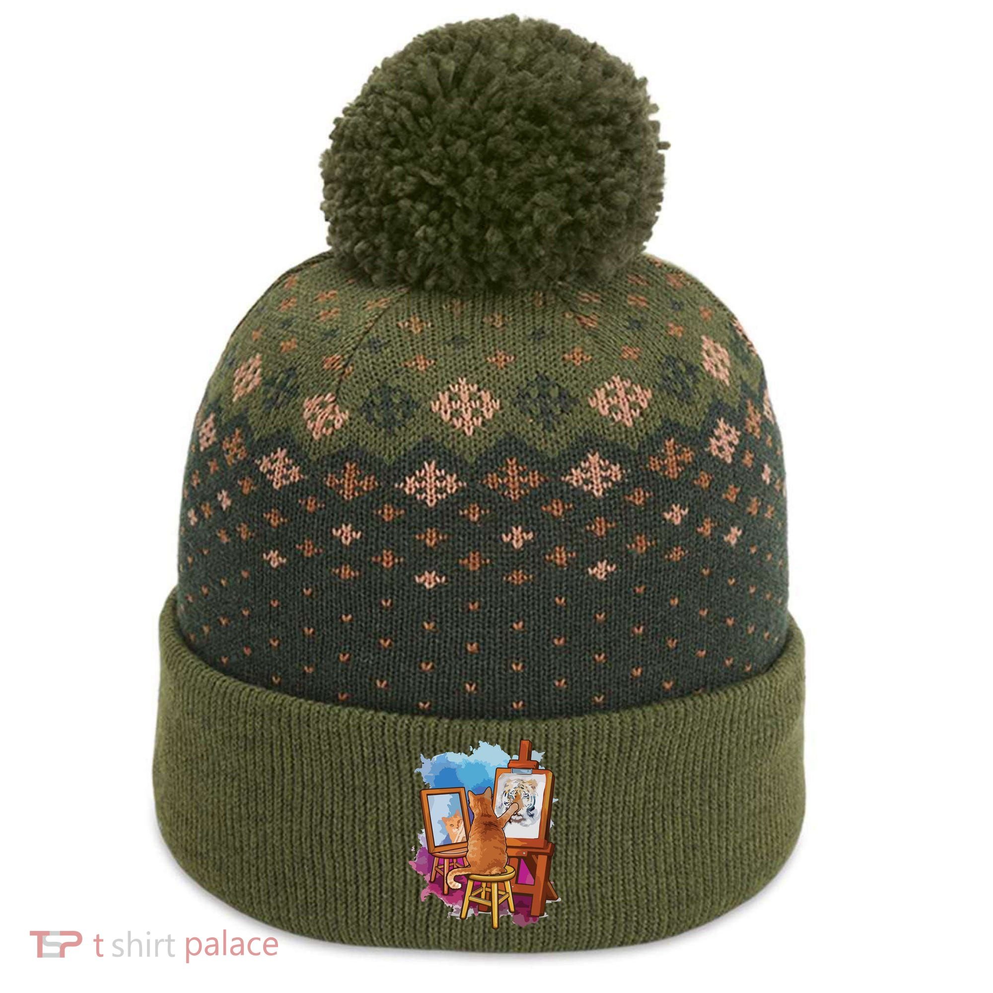Cat Painting Lion Artistic Animals Lover Graphic Novelty The Baniff Cuffed Pom Beanie