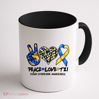 Cool Peace Love T21 Down Syndrome Awareness Support Coffee Mug back