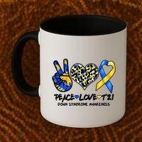 Cool Peace Love T21 Down Syndrome Awareness Support Coffee Mug thumb 2