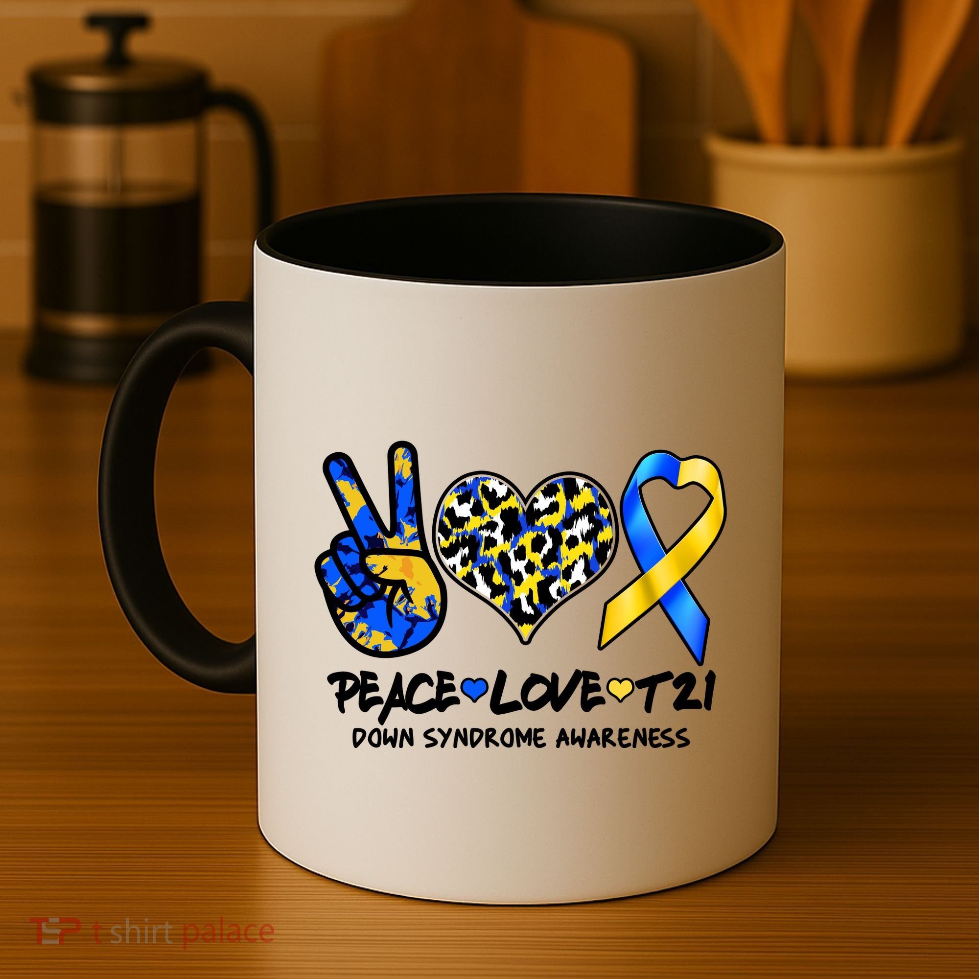 Cool Peace Love T21 Down Syndrome Awareness Support Coffee Mug