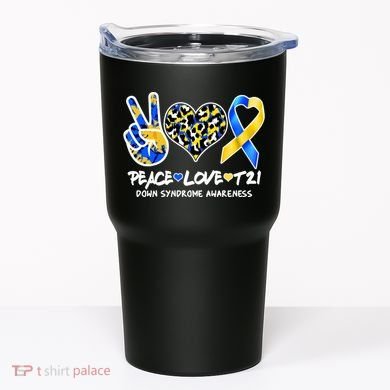 Cool Peace Love T21 Down Syndrome Awareness Support Tumbler