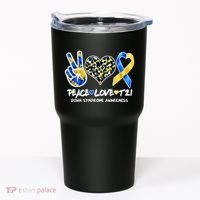 Cool Peace Love T21 Down Syndrome Awareness Support Tumbler thumb 0