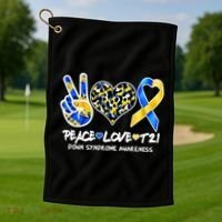 Cool Peace Love T21 Down Syndrome Awareness Support Golf Towel thumb 1