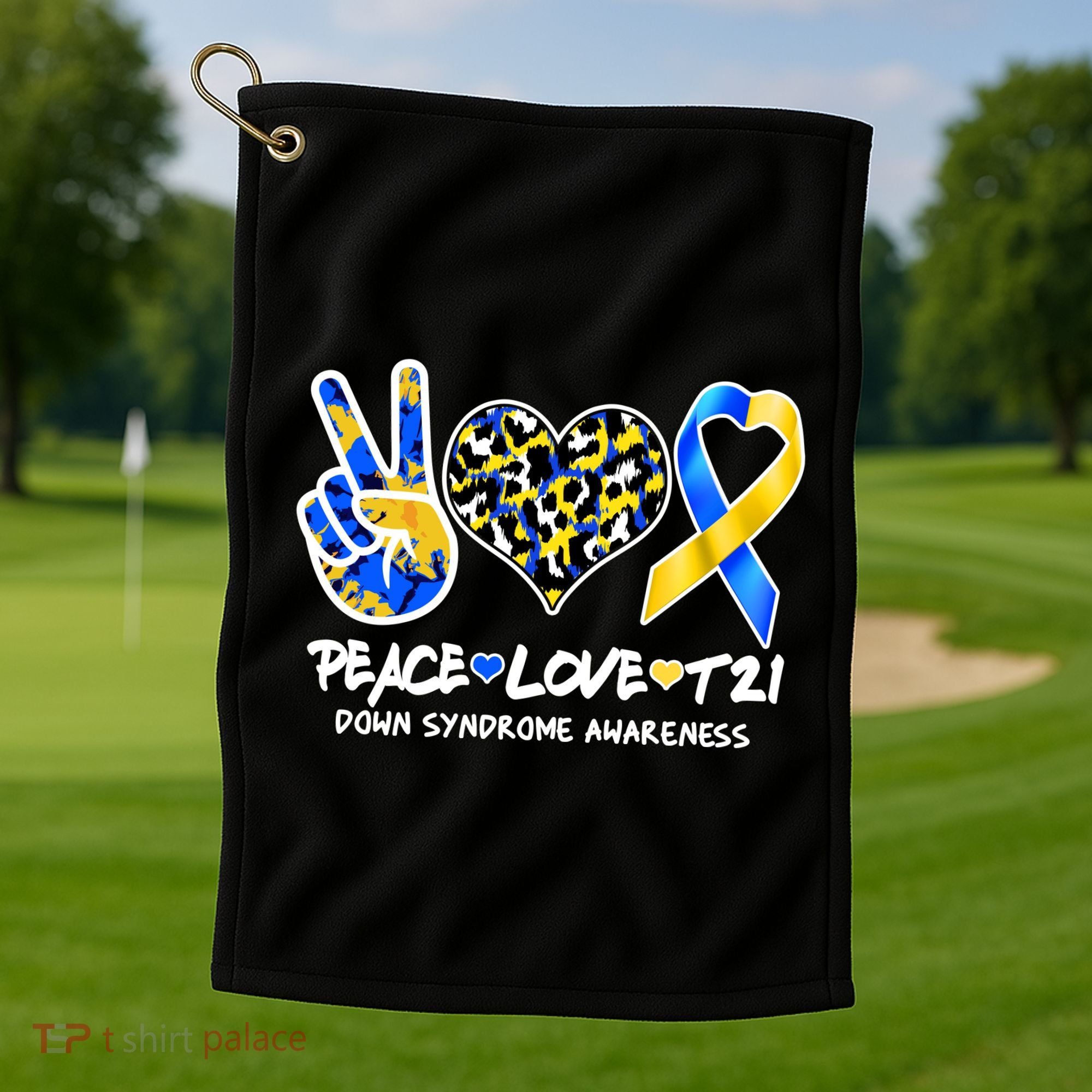 Cool Peace Love T21 Down Syndrome Awareness Support Golf Towel