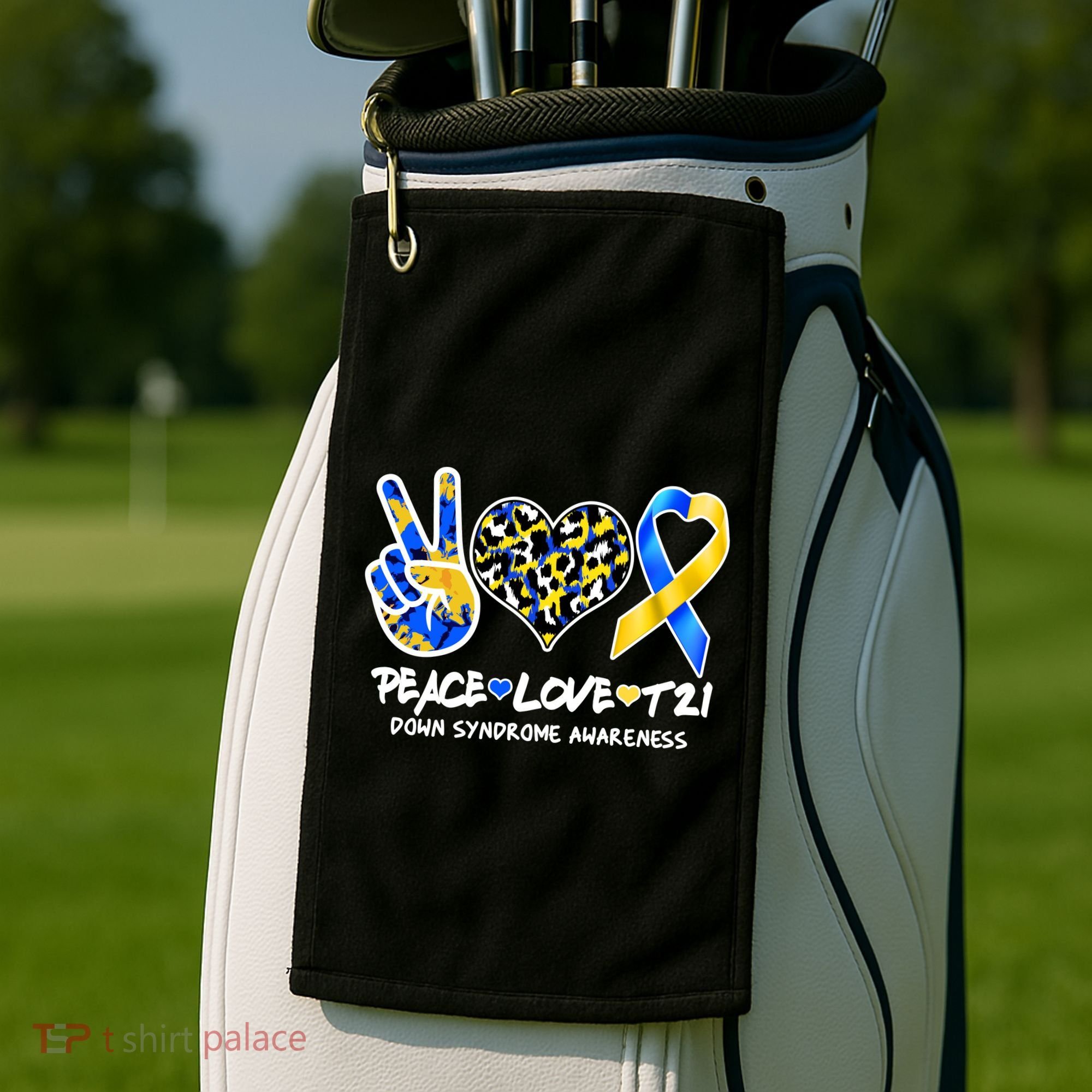 Cool Peace Love T21 Down Syndrome Awareness Support Golf Towel