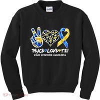 Cool Peace Love T21 Down Syndrome Awareness Support Kids Sweatshirt thumb 0