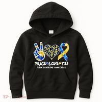 Cool Peace Love T21 Down Syndrome Awareness Support Kids Hoodie thumb 0
