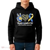 Cool Peace Love T21 Down Syndrome Awareness Support Kids Hoodie thumb 4