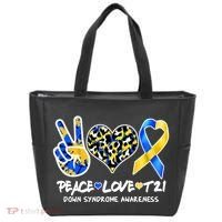 Cool Peace Love T21 Down Syndrome Awareness Support Tote Bag thumb 0