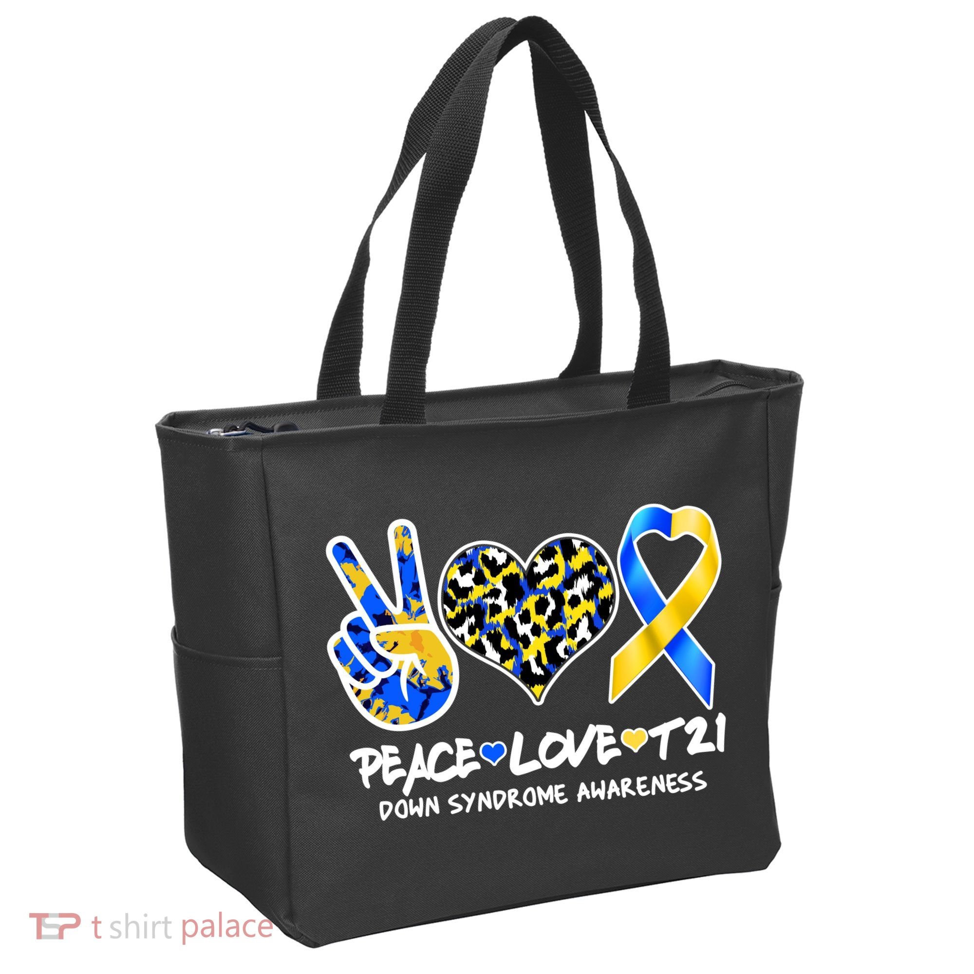 Cool Peace Love T21 Down Syndrome Awareness Support Tote Bag