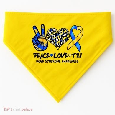 Cool Peace Love T21 Down Syndrome Awareness Support USA-Made Doggie Bandana