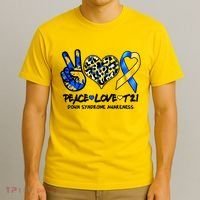 Cool Peace Love T21 Down Syndrome Awareness Support T-Shirt thumb 3
