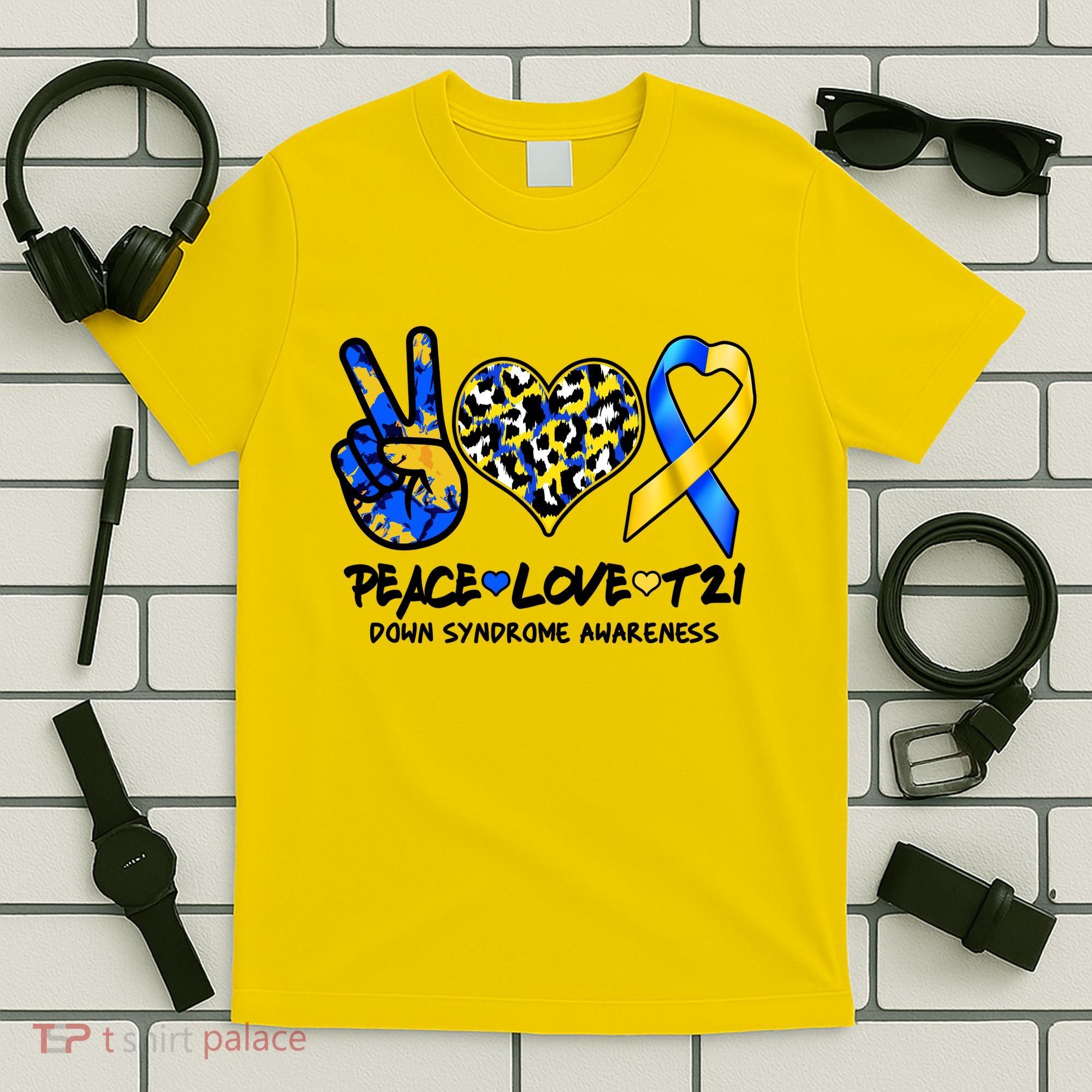 Cool Peace Love T21 Down Syndrome Awareness Support T-Shirt