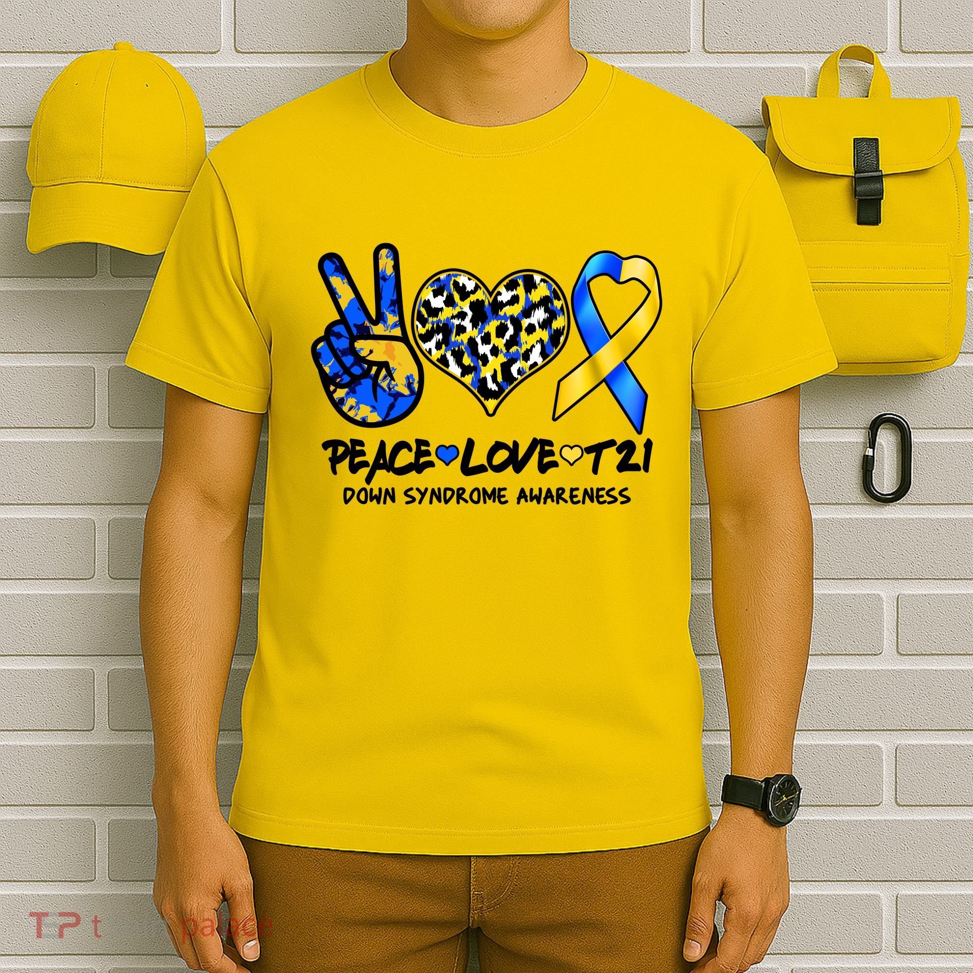 Cool Peace Love T21 Down Syndrome Awareness Support T-Shirt