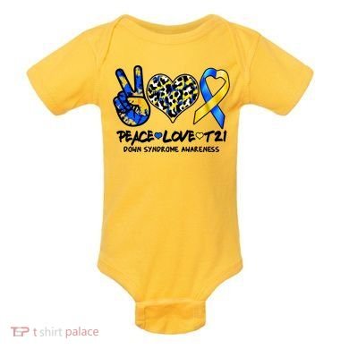 Cool Peace Love T21 Down Syndrome Awareness Support Baby Bodysuit