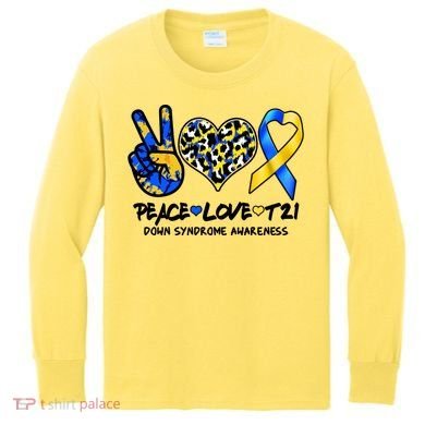Cool Peace Love T21 Down Syndrome Awareness Support Kids Long Sleeve Shirt