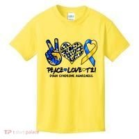 Cool Peace Love T21 Down Syndrome Awareness Support Kids T-Shirt thumb 0
