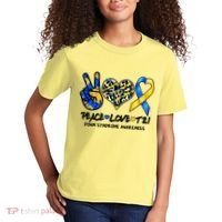 Cool Peace Love T21 Down Syndrome Awareness Support Kids T-Shirt thumb 2