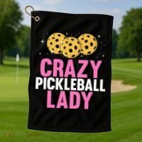 Crazy Pickleball Lady Funny Pickleball Gifts for  Golf Towel thumb 1