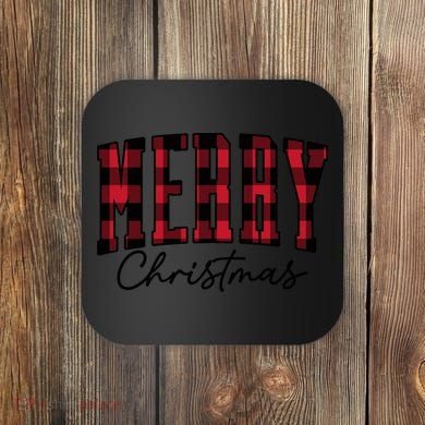 Cool Plaid Merry Christmas Coaster