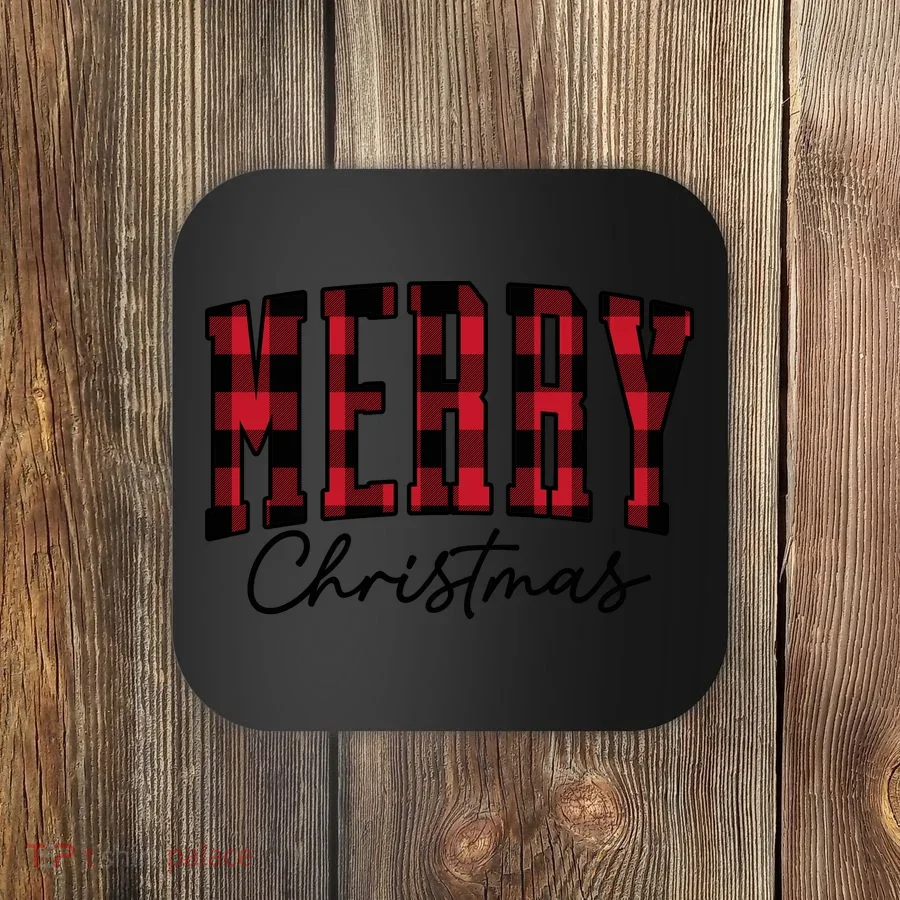Cool Plaid Merry Christmas Coaster