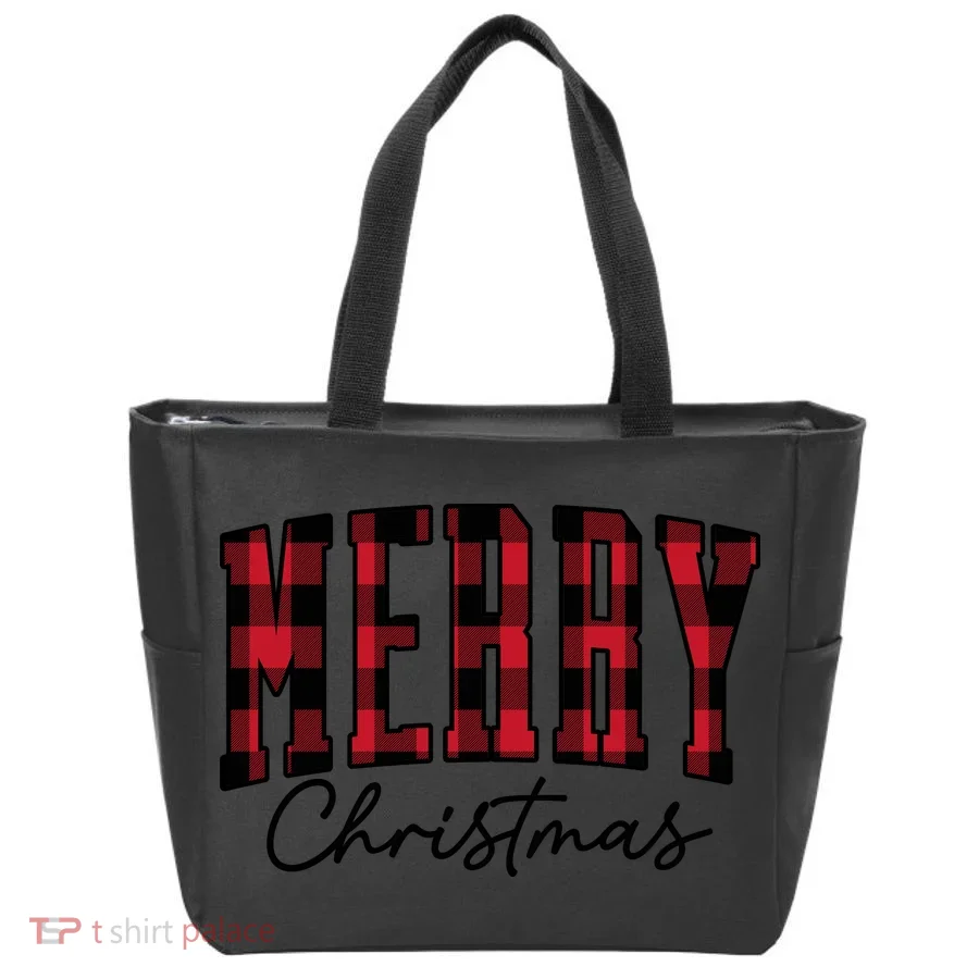 Cool Plaid Merry Christmas Tote Bag