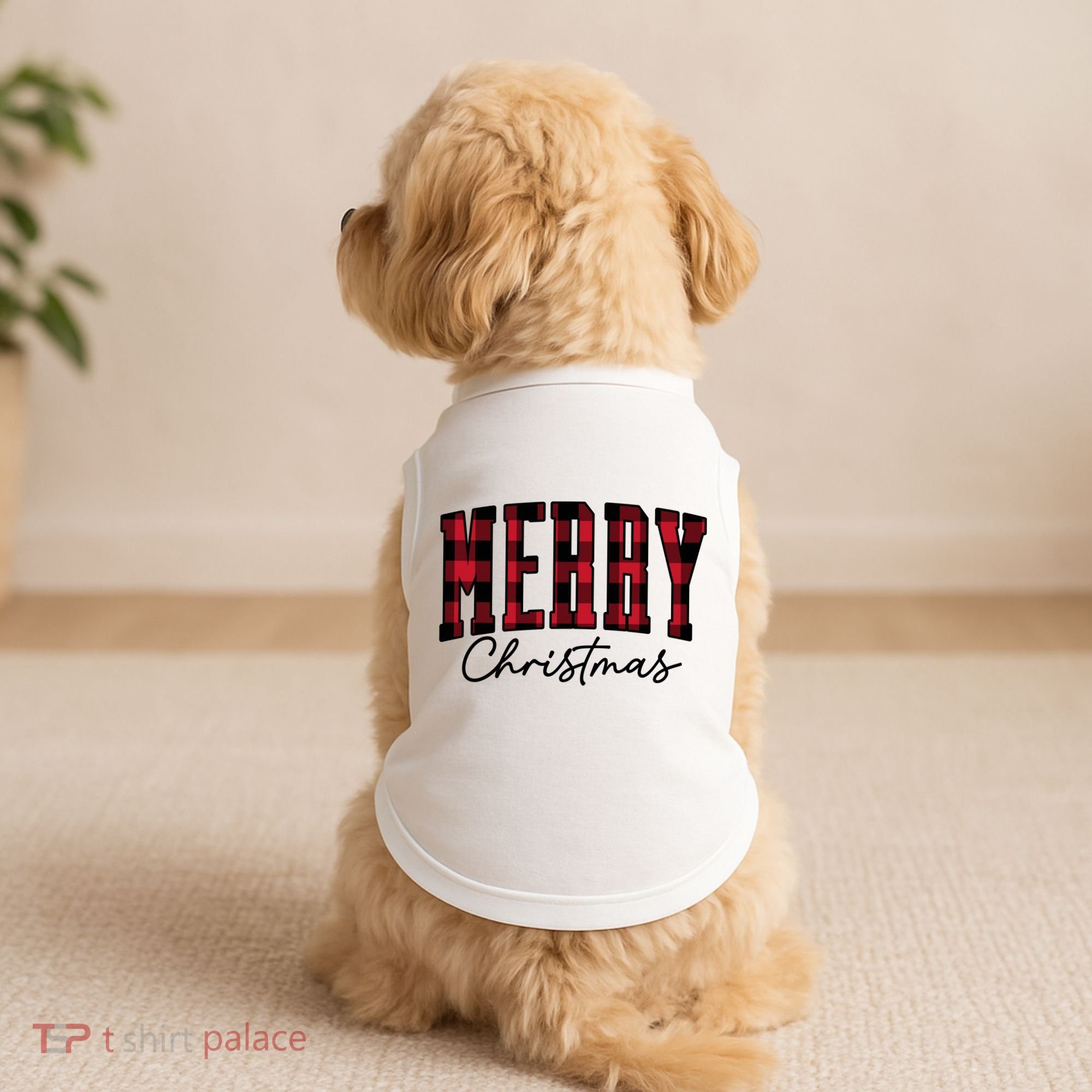Cool Plaid Merry Christmas Doggie Tank
