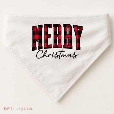 Cool Plaid Merry Christmas USA-Made Doggie Bandana