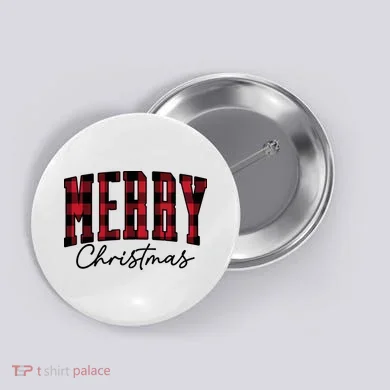 Cool Plaid Merry Christmas Button