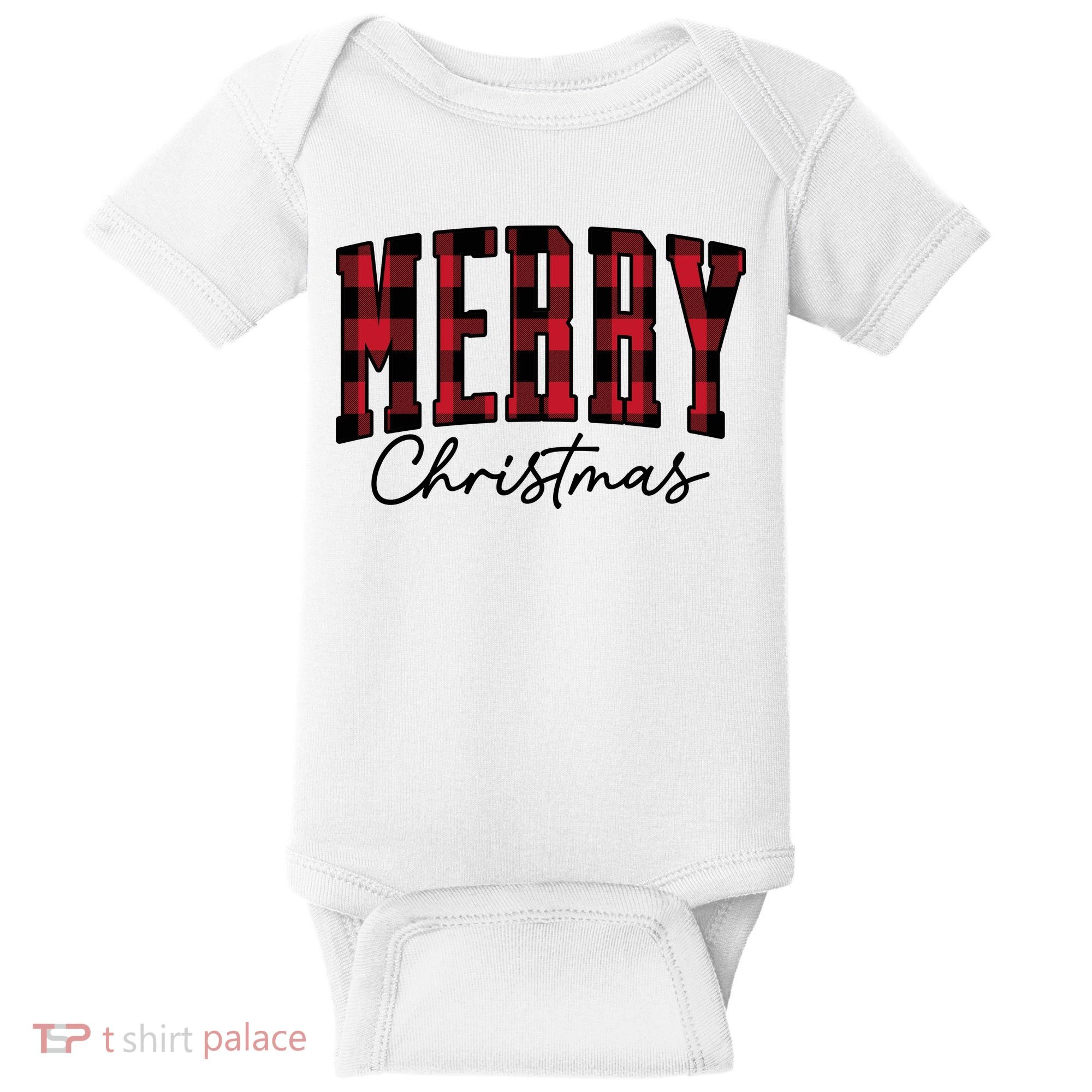 Cool Plaid Merry Christmas Baby Bodysuit
