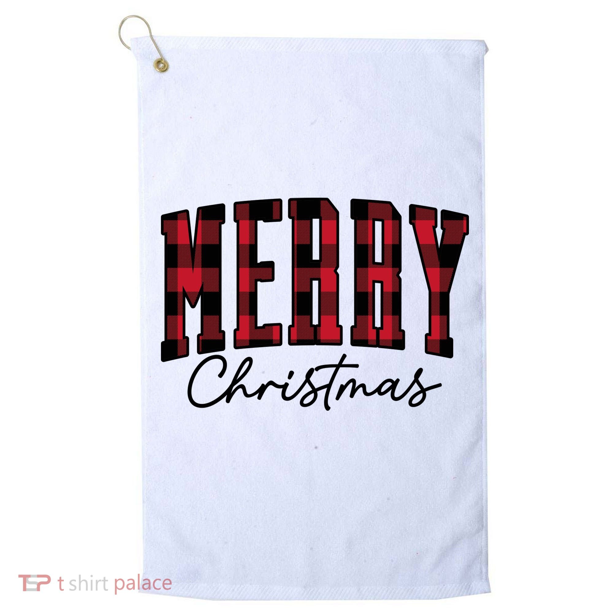 Cool Plaid Merry Christmas Golf Towel