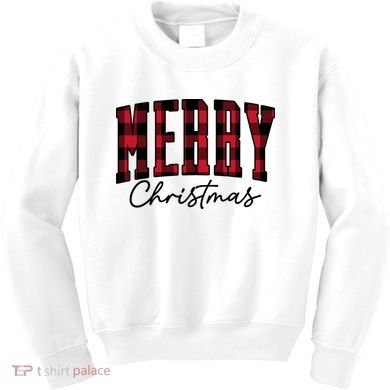 Cool Plaid Merry Christmas Kids Sweatshirt