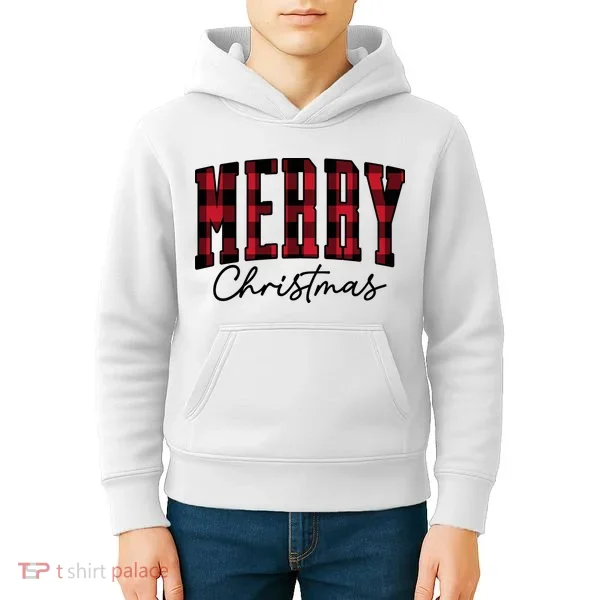 Cool Plaid Merry Christmas Kids Hoodie