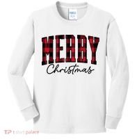 Cool Plaid Merry Christmas Kids Long Sleeve Shirt thumb 0