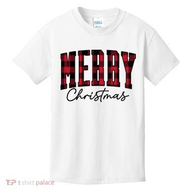 Cool Plaid Merry Christmas Kids T-Shirt