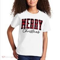 Cool Plaid Merry Christmas Kids T-Shirt thumb 2