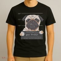 Cute Pug Mugshot Bad Puggy Puppy Humor Funny Dog T-Shirt thumb 3