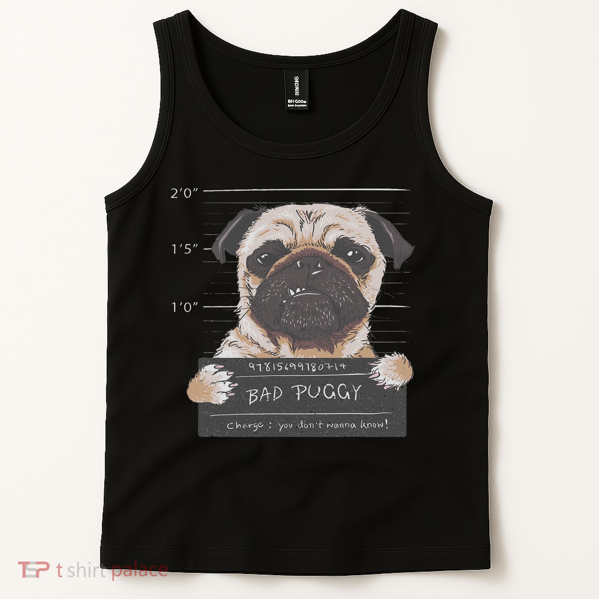 Cute Pug Mugshot Bad Puggy Puppy Humor Funny Dog Tank Top