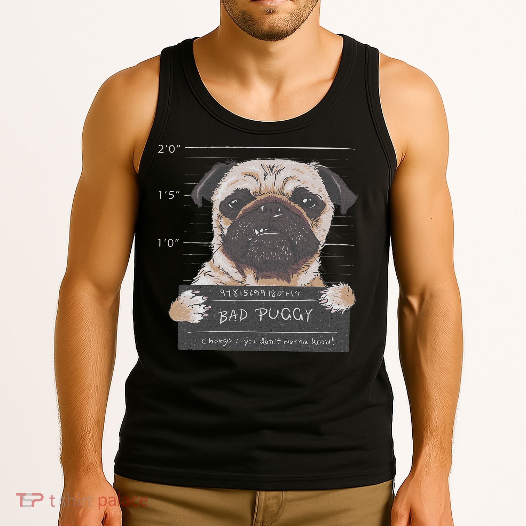 Cute Pug Mugshot Bad Puggy Puppy Humor Funny Dog Tank Top