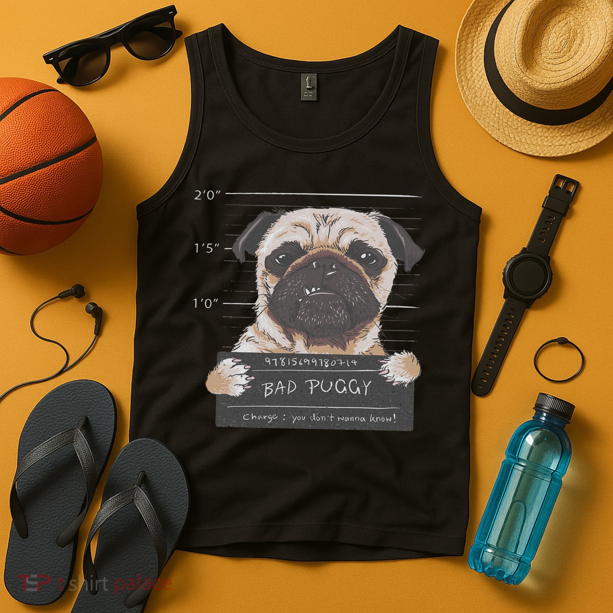 Cute Pug Mugshot Bad Puggy Puppy Humor Funny Dog Tank Top