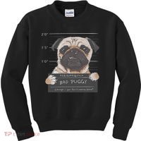 Cute Pug Mugshot Bad Puggy Puppy Humor Funny Dog Kids Sweatshirt thumb 0