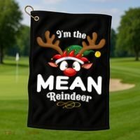 Christmas Pjs Mean Xmas Reindeer Matching Great Gift Golf Towel thumb 1