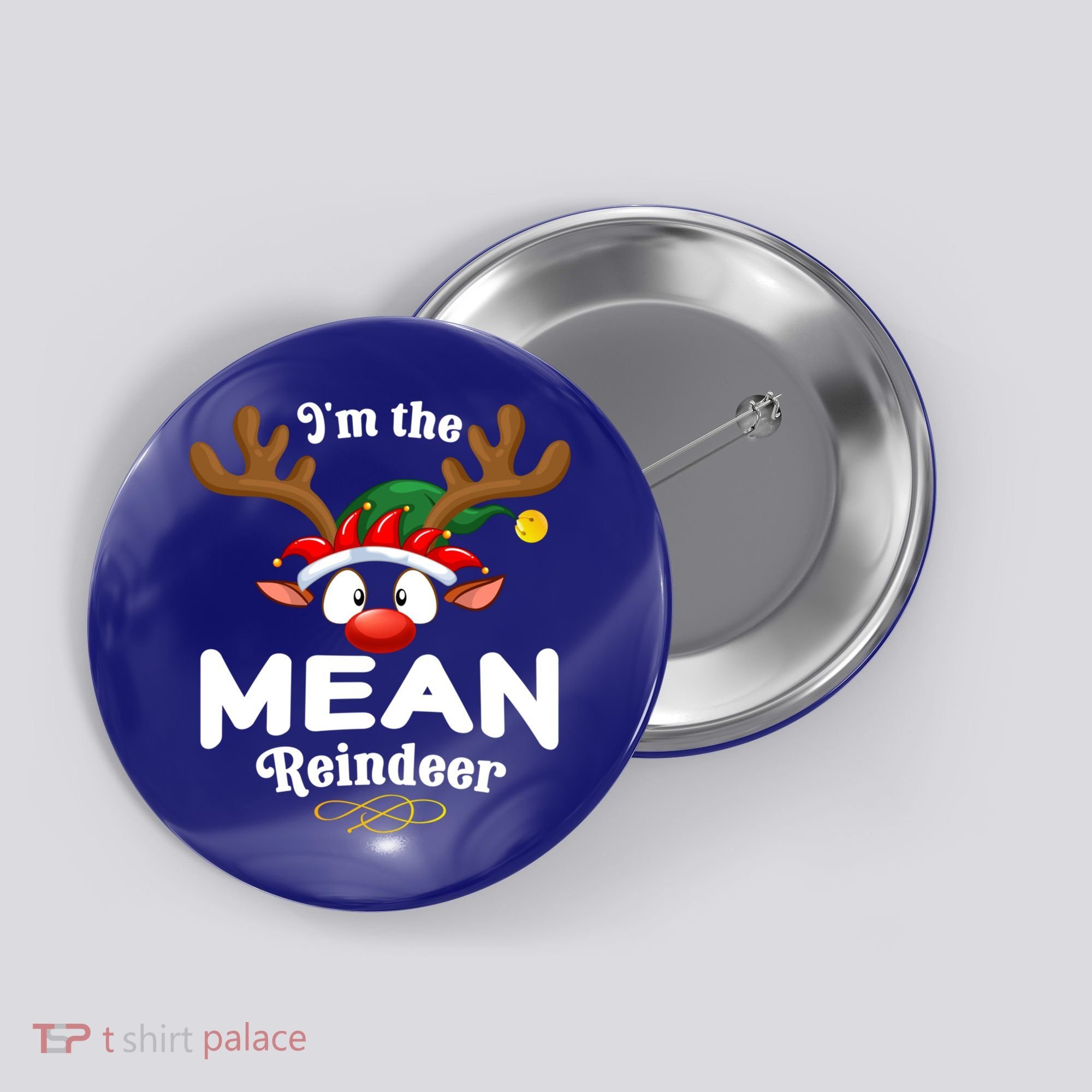 Christmas Pjs Mean Xmas Reindeer Matching Great Gift Button