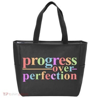 Colorful Progress Over Perfection Tote Bag