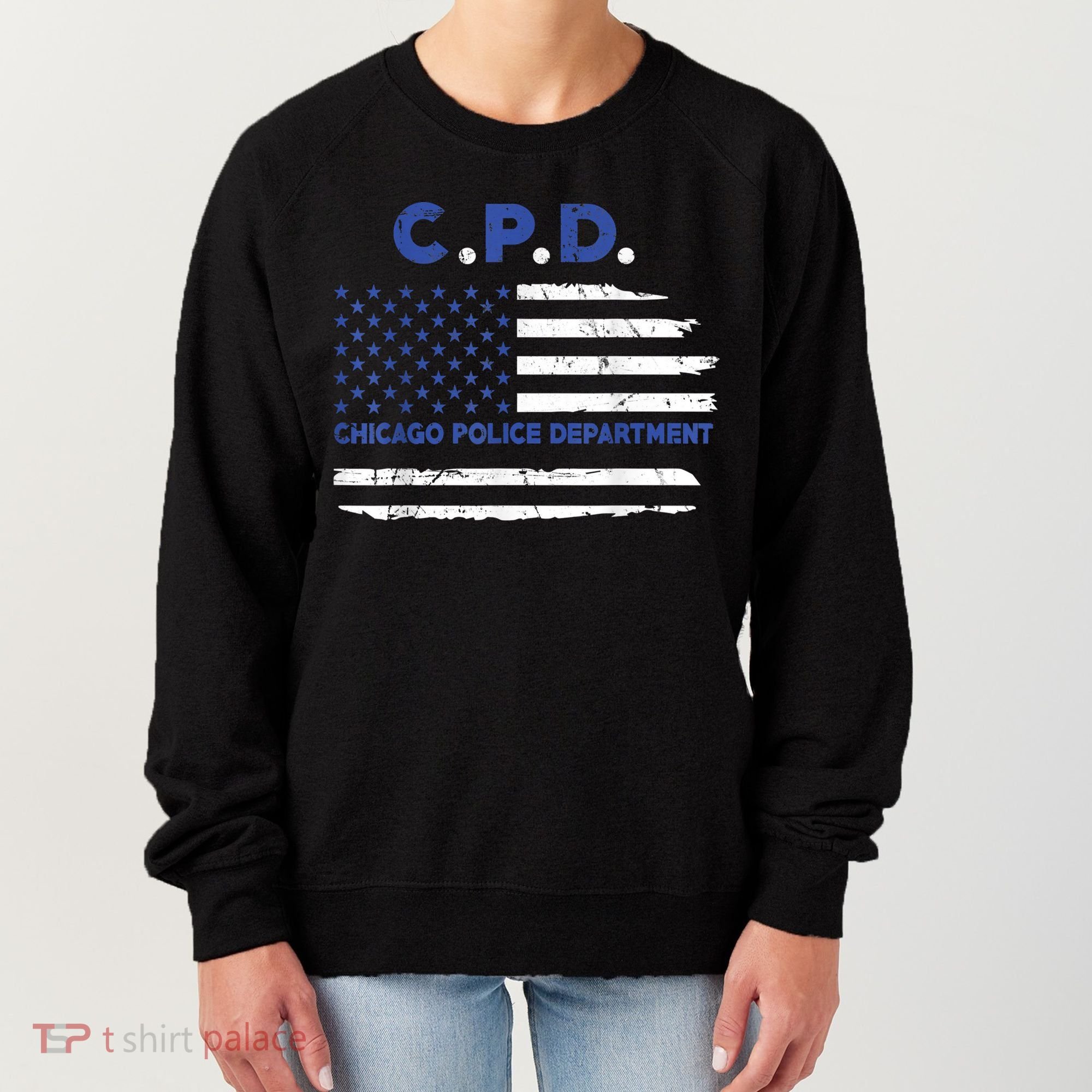 Chicago Police Officer American Flag Thin Blue Line Women's Sweatshirt