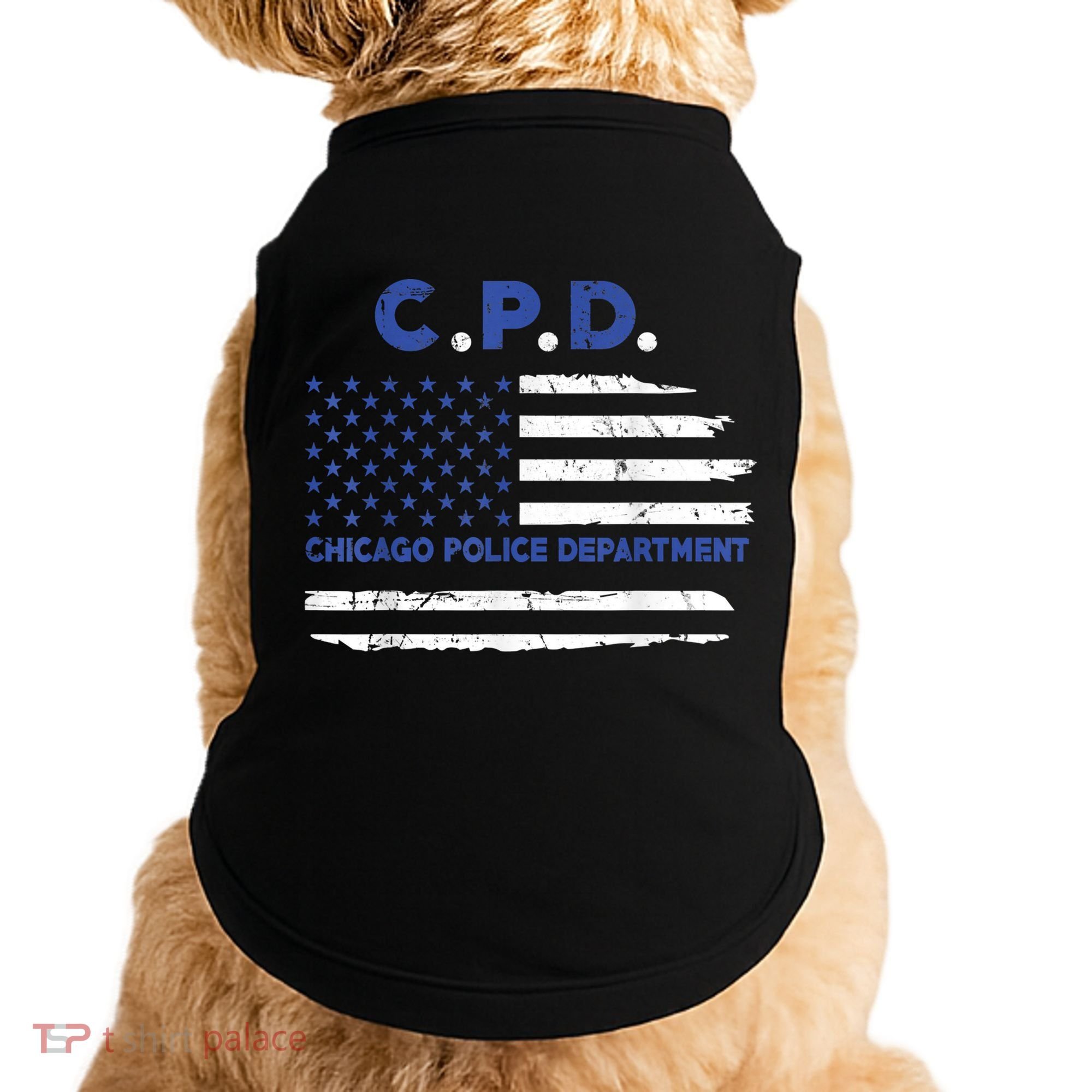Chicago Police Officer American Flag Thin Blue Line Doggie Tank