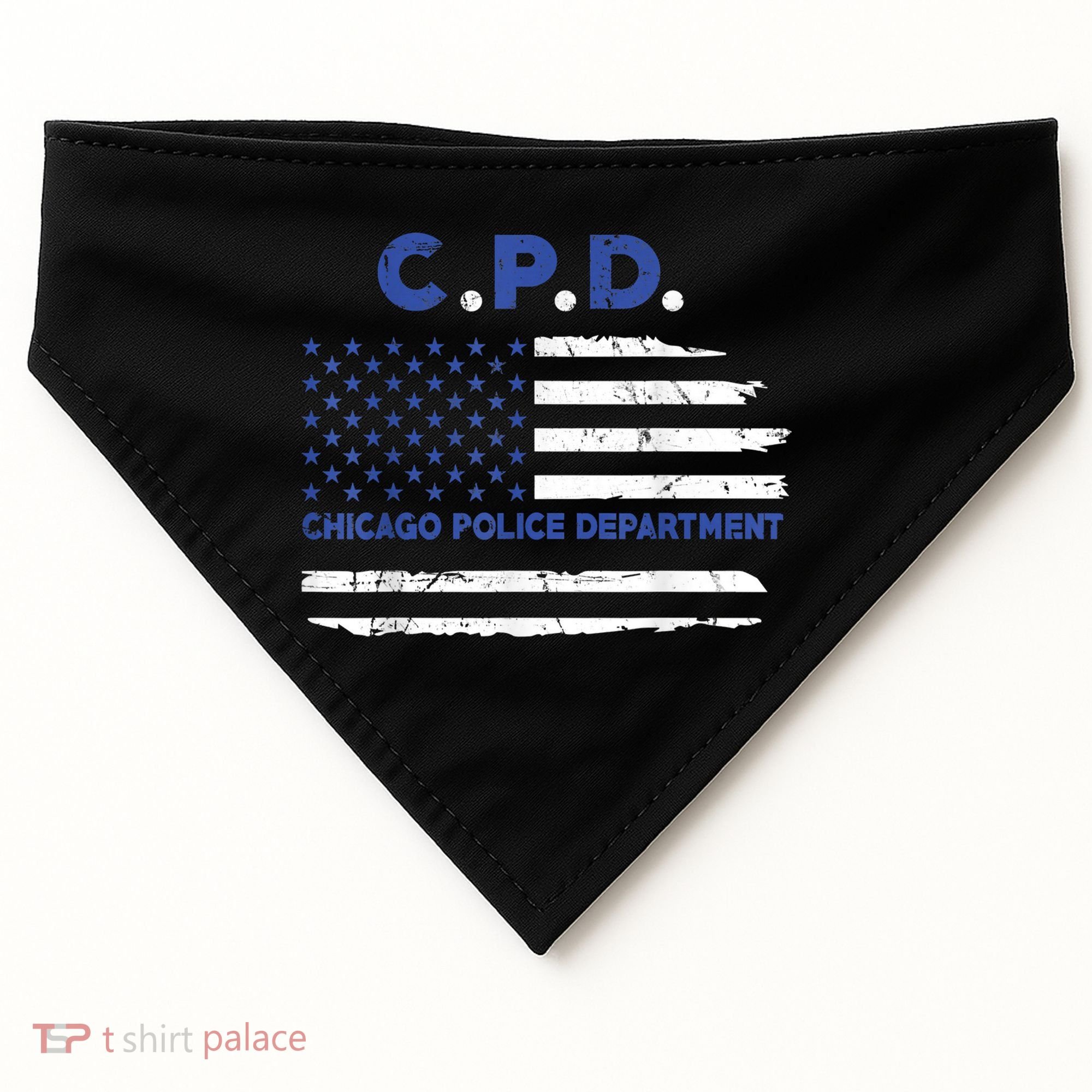 Chicago Police Officer American Flag Thin Blue Line USA-Made Doggie Bandana