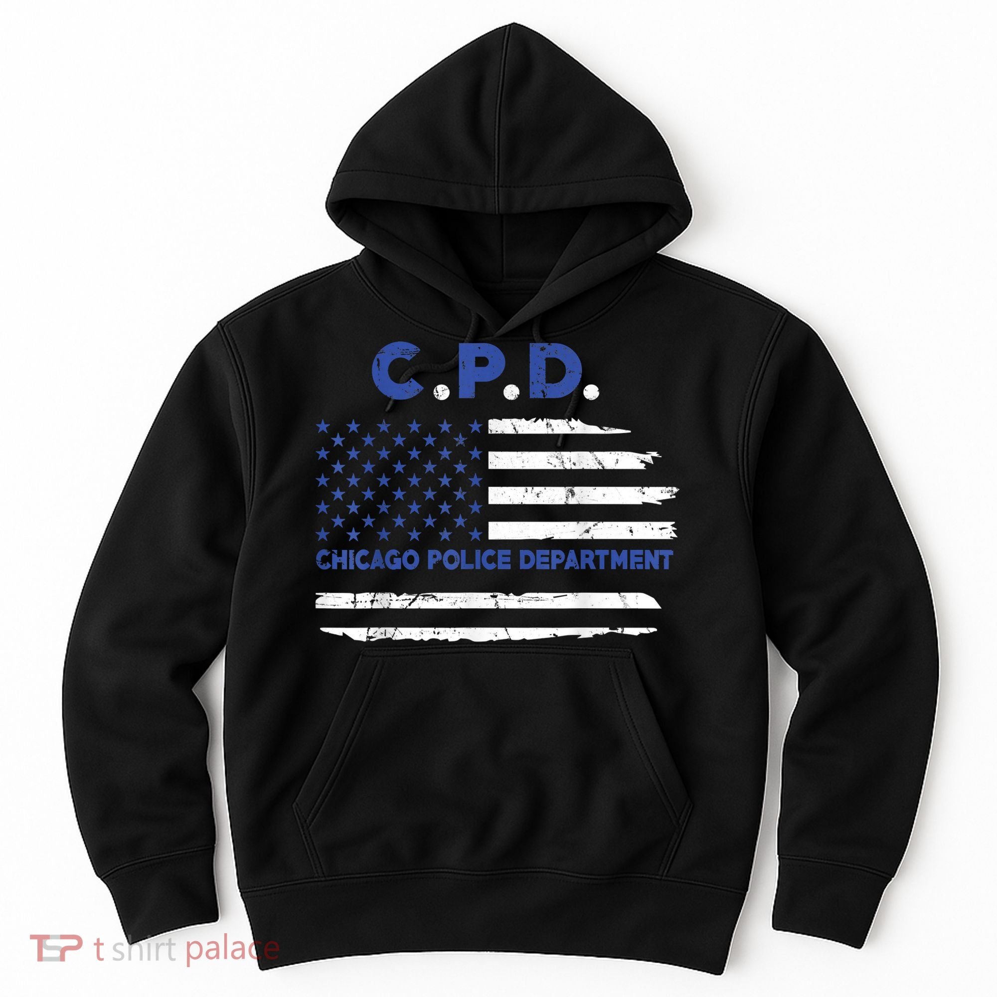 Chicago Police Officer American Flag Thin Blue Line Hoodie