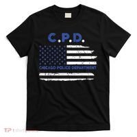 Chicago Police Officer American Flag Thin Blue Line T-Shirt thumb 0